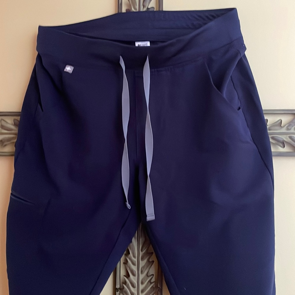 Figs Navy Blue Track Pants with Gray Drawstring